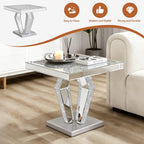 Silver Mirrored End Table with Crystal Inlay, Modern Side Table Accent Table, Square Small Coffee Table for Living Room, Bedroom 23" D x 23" W x 24" H
