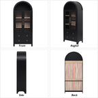 HRVEOCEI Black Arched Cabinet with Glass Doors, Tall Arch Kitchen Pantry with 2 Large Drawers & Adjustable Shelves/Golden Handles, Wood Hutch Cabinet for Kitchen, Dining Room, Living Room