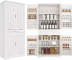 71" Tall Kitchen Pantry Cabinet with Drawer & Adjustable Shelves, Freestanding Buffet Table Coffee Bar Wine Bar Storage Cabinet Cupboard for Kitchen, Living Room, Bathroom,White
