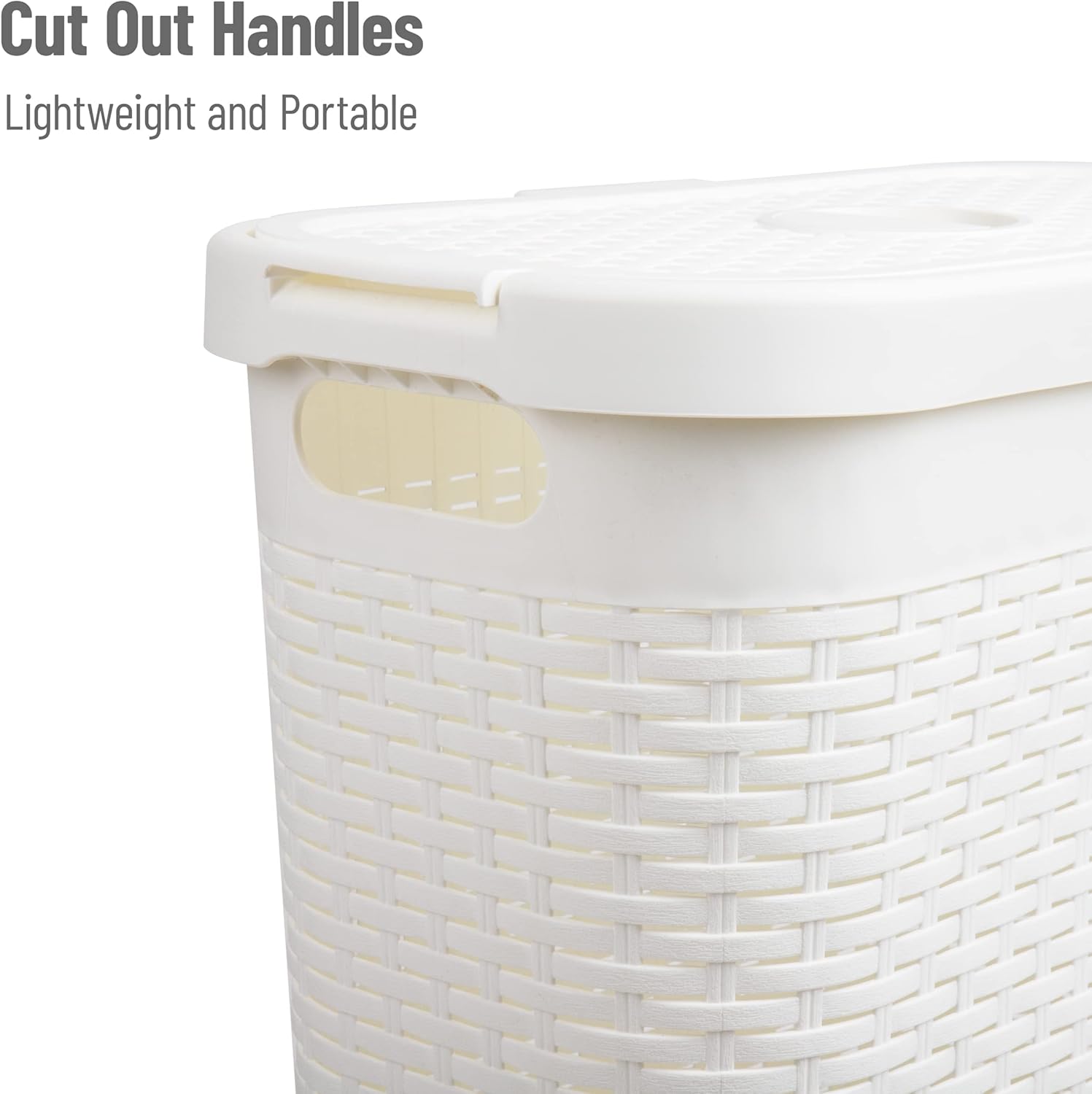 Mind Reader Slim Laundry Hamper with Lid, 40L Clothes Basket, Narrow Tapered Design with Ventilated Cutout Pattern, Plastic, White