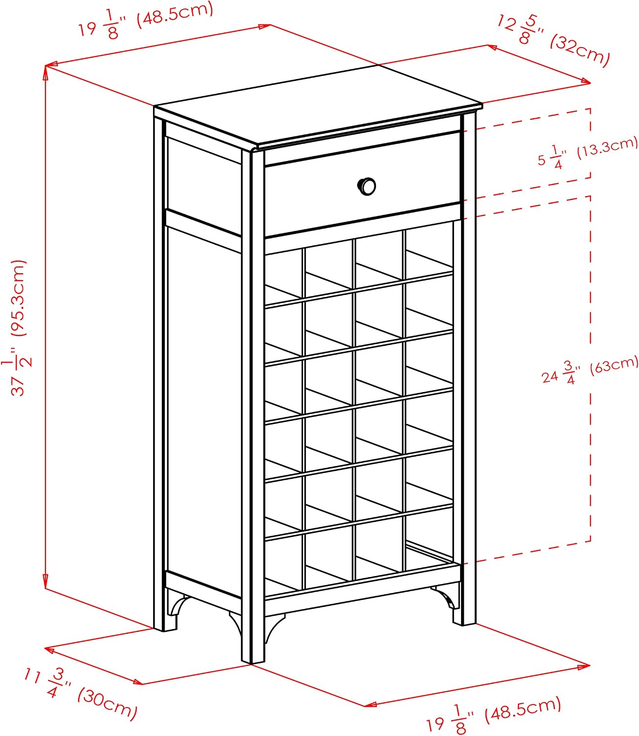 Winsome Ancona Modular 24 Bottle Wine Cabinet with Drawer 19.09W x 12.6D x 37.52H-Inches, Dark Espresso