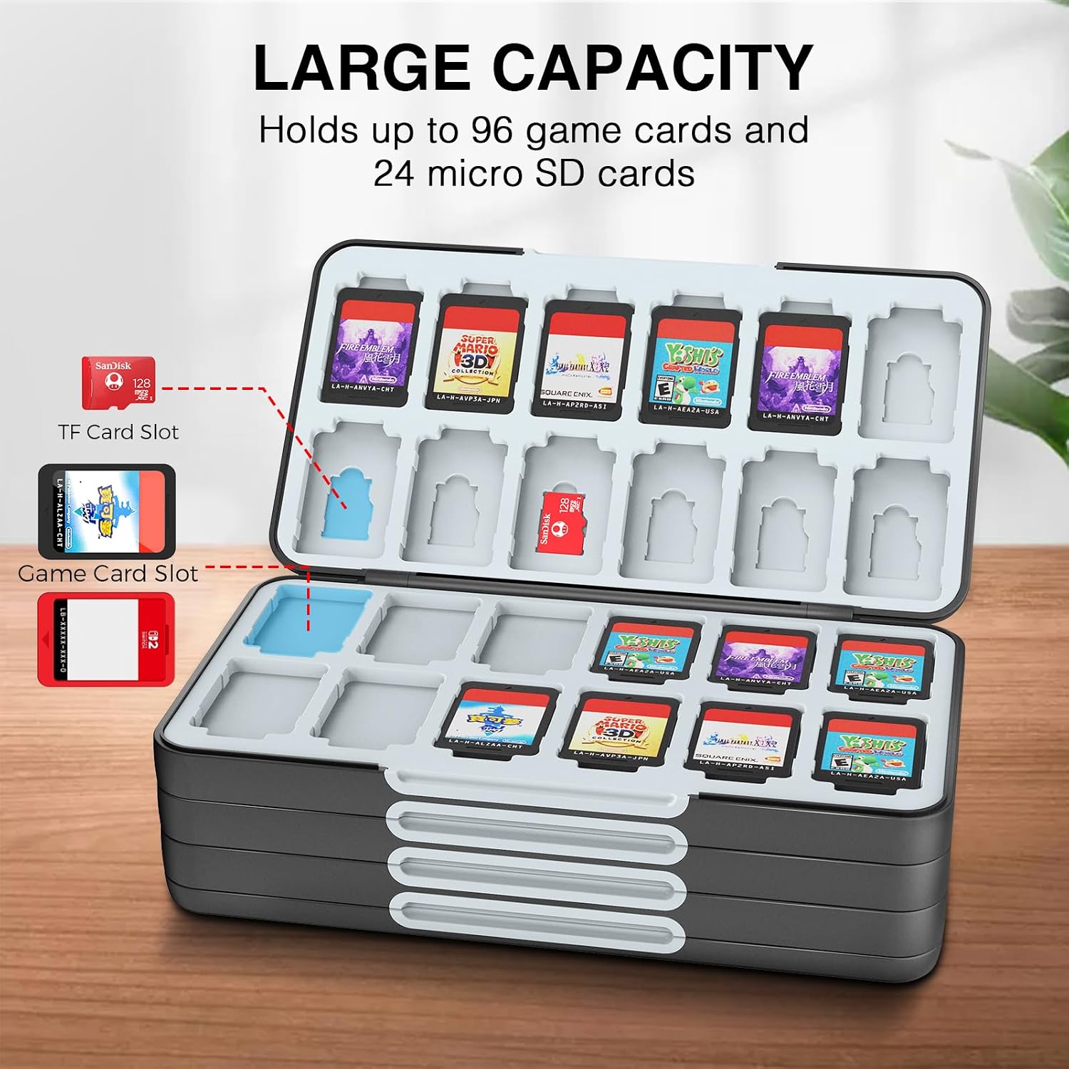 HEIYING Game Card Case Holder Compatible with Nintendo Switch 2/OLED /Lite ,Portable Memory Card Storage Case with 96 Games Cards Slots and 24 Micro SD Cards Slots