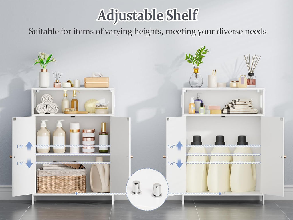 BEWISHOME Bathroom Storage Cabinet, Bathroom Floor Storage Cabinet, Freestanding Bathroom Cabinet with Double Doors and Adjustable Shelves, White 11.8" D x 23.6" W x 33.5" H YYG12W