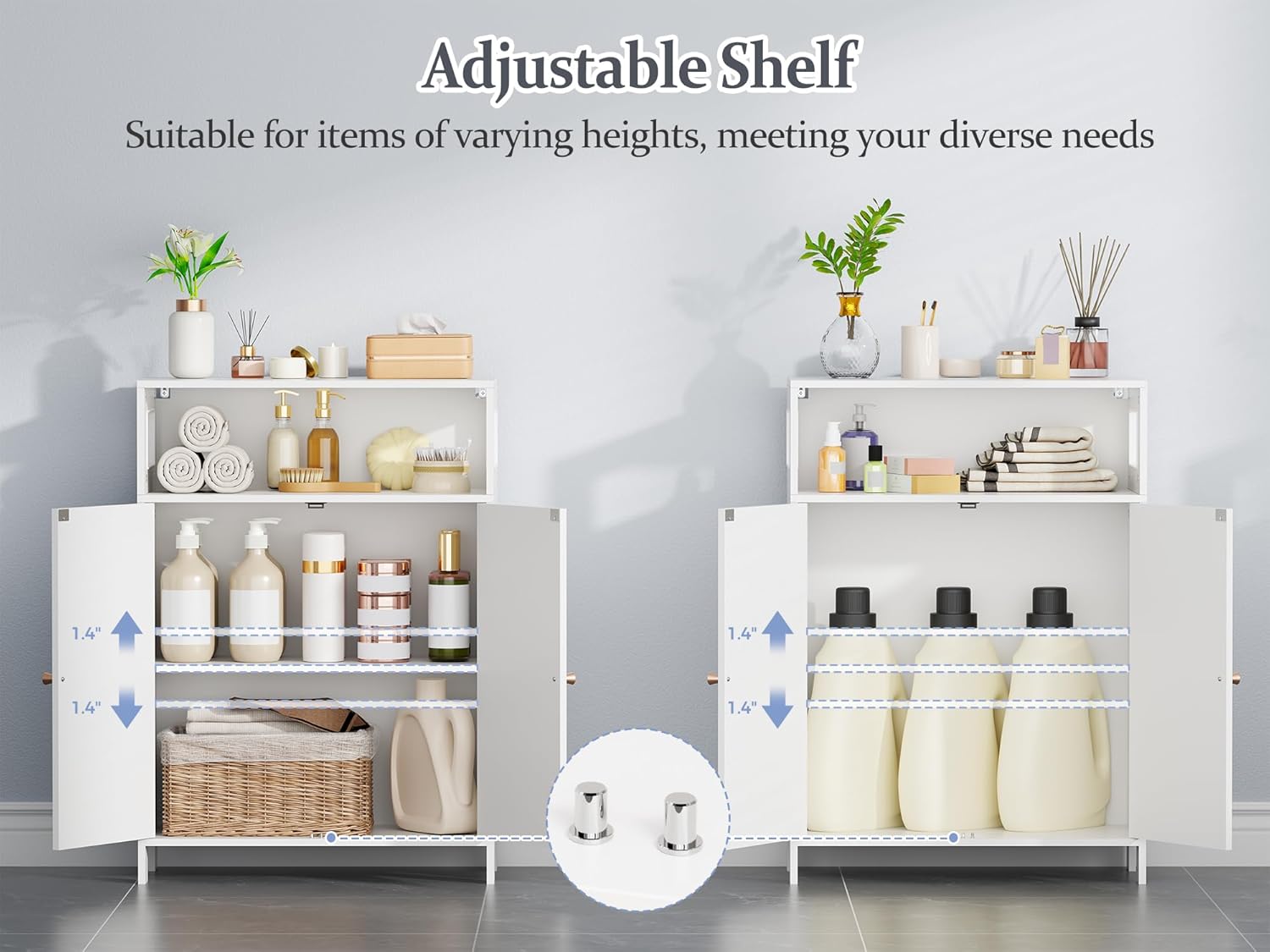 BEWISHOME Bathroom Storage Cabinet, Bathroom Floor Storage Cabinet, Freestanding Bathroom Cabinet with Double Doors and Adjustable Shelves, White 11.8" D x 23.6" W x 33.5" H YYG12W