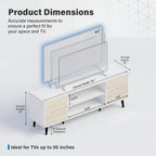 YESHOMY Mid-Century Modern TV Stand for 43-55 Inch TVs, 50 Inch Entertainment Center with Storage, Media Console with Push-to-Open Doors and Cable Management for Living Room, Bedroom (White and Beige)