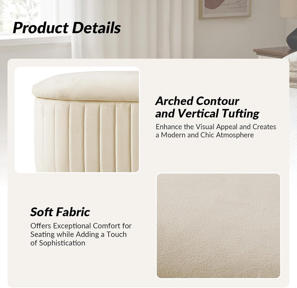 50.5” Velvet Storage Ottoman Bench with Gold-Toned Legs, Luxury Upholstered End of Bed Multi-Functional Footrest & Seat for Bedroom & Entryway