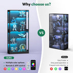 Lamtor 69-inch Glass Display Cabinet – Curio Cabinet with RGB LED Lights, Adjustable Shelves & Anti-Tip Design for Collectibles, Figures, Living Room | Black