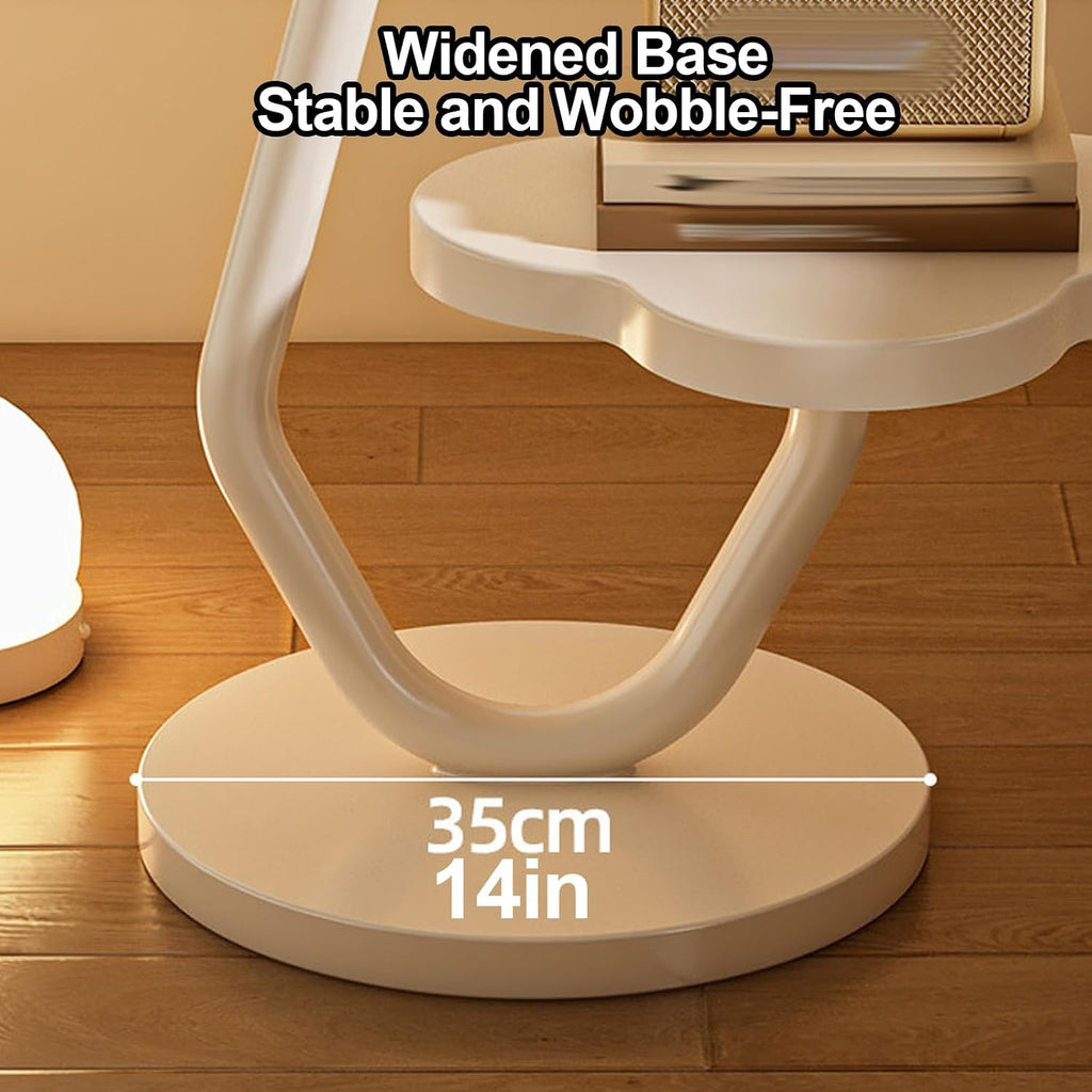 Flower-Shaped Side Table, 2 Layers End Table for Sofa, Nightstand, mesa Auxiliar, Metal Frame, for Home Living Room Kitchen Garden Bedroom Office(White)