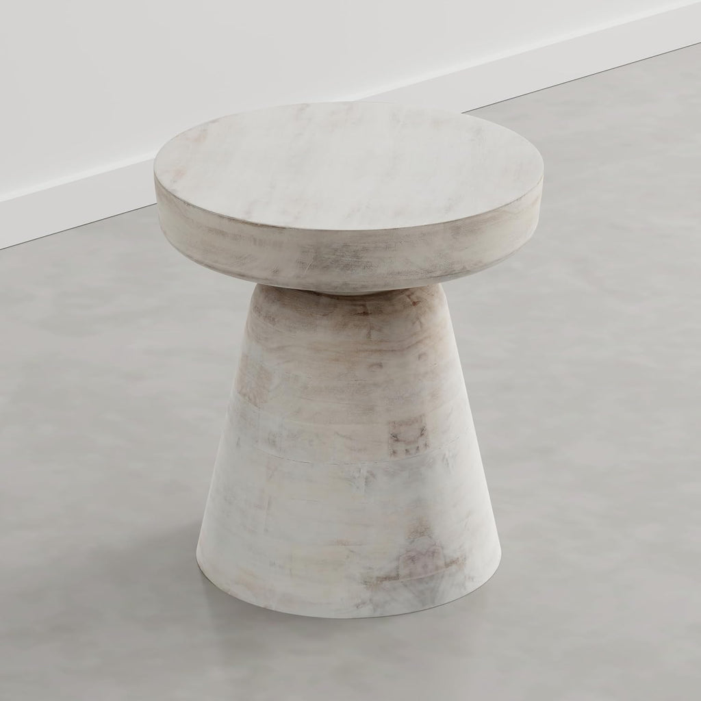 SIMPLIHOME Robbie Accent Table - 16 inch Wide Solid Mango Wood End Table in Distressed Aged White, Boho Contemporary Rustic Side Table for Living Room or Bedroom with Multipurpose Function, Assembled