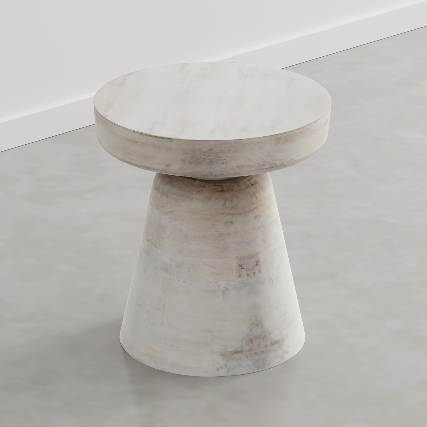 SIMPLIHOME Robbie Accent Table - 16 inch Wide Solid Mango Wood End Table in Distressed Aged White, Boho Contemporary Rustic Side Table for Living Room or Bedroom with Multipurpose Function, Assembled