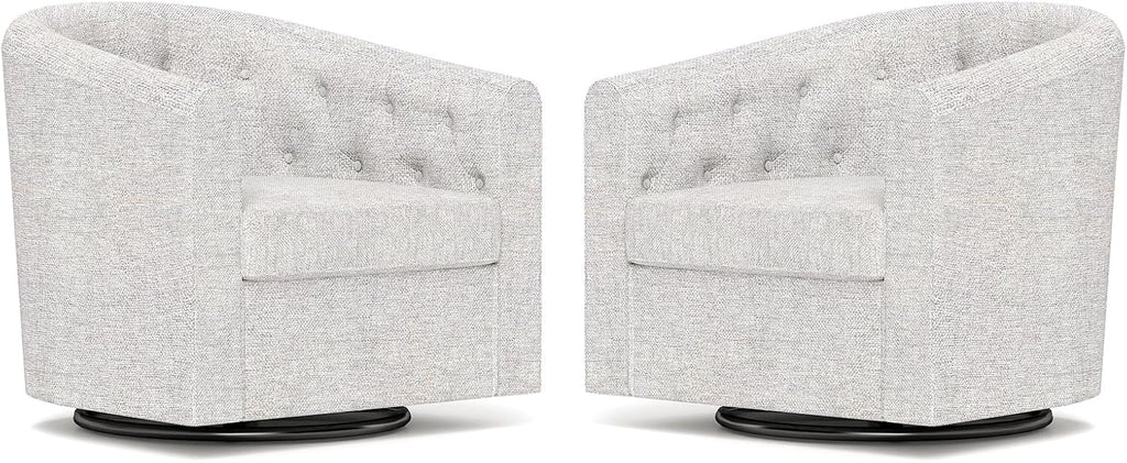 Simore Swivel Barrel Accent Chair Set of 2, Breathable Fabric Round Swivel Cuddle Chair Armchair for Nursery Living Room Bedroom Office, Light Gray
