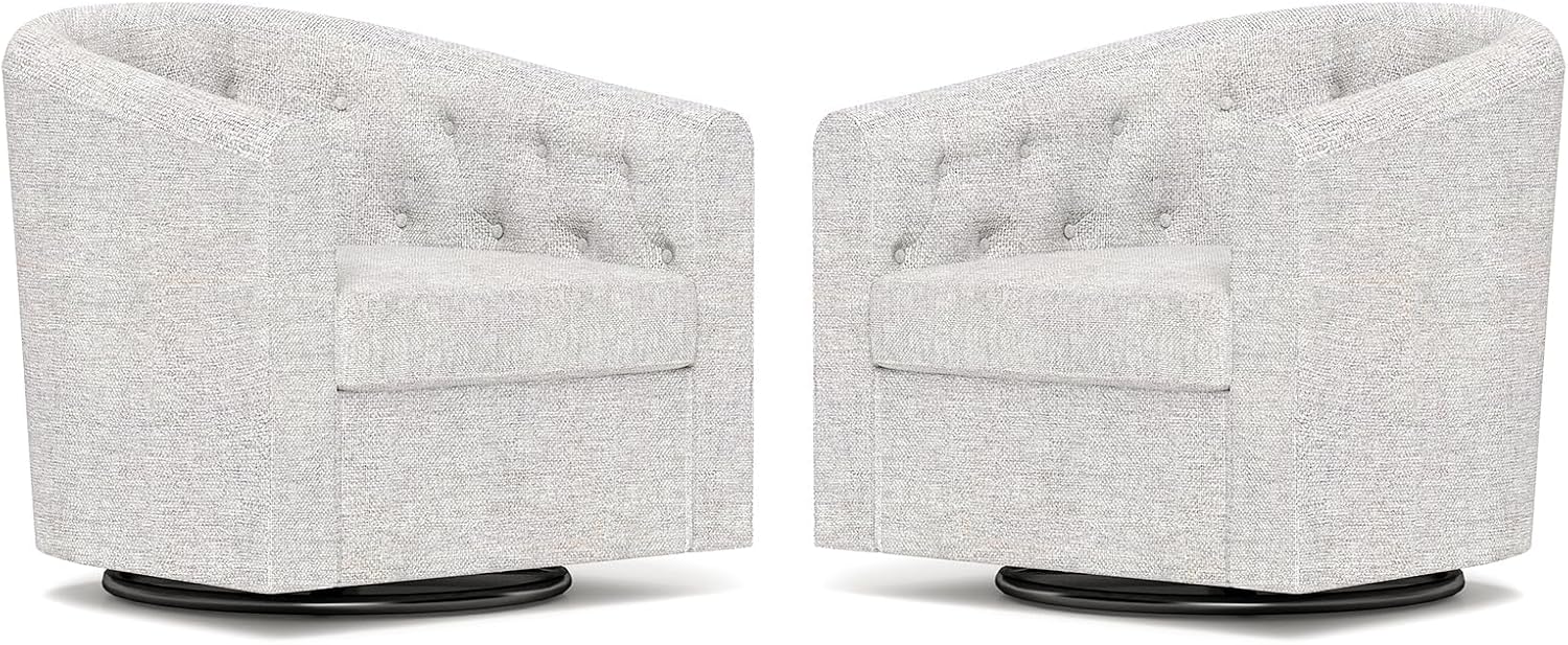 Simore Swivel Barrel Accent Chair Set of 2, Breathable Fabric Round Swivel Cuddle Chair Armchair for Nursery Living Room Bedroom Office, Light Gray