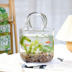 Fixwal Glass Purse Vase for Flowers, Clear Bag Vases with Handle, Unique Cute Handbag Shape Decorative Flower Vases with Fish Bowl for Centerpieces Home Table Shelf Decor Birthday