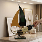 Metal Sailboat Wine Rack for Countertop – Decorative Wine Bottle Holder for Kitchen Bar Dining Table, Boat Sculpture Wine Stand Nautical Home Decor (Yellow and Green)