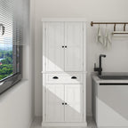 Freestanding Kitchen Pantry with Dawer, 4 Shelves, 2 Double Doors, Rectangular Storage Cabinet, Modern Minimalist, for Living Room, Dining Room, White
