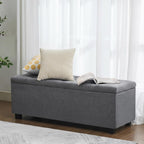 43" Ottoman with Storage and Sturdy Metal Frame, Tufted Upholstered Storage Bench, Modern Footboard Hideaway Chest with Removable Lid and Footrest for Living Room, Entryway (Dark Gray)