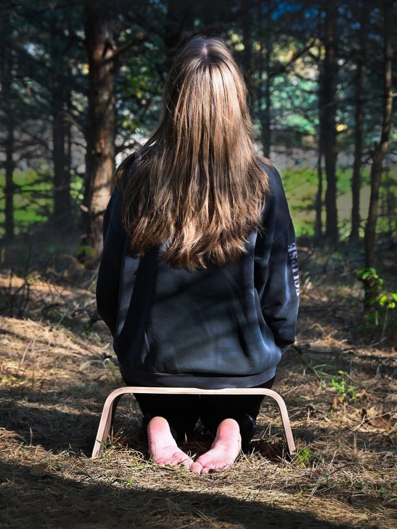 Wooden Meditation Bench for Seiza Sitting, Prayer Stool, Tea Ceremony Bench, Yoga Kneeling Seat, Scandinavian Minimalist Floor Stool (Oak)