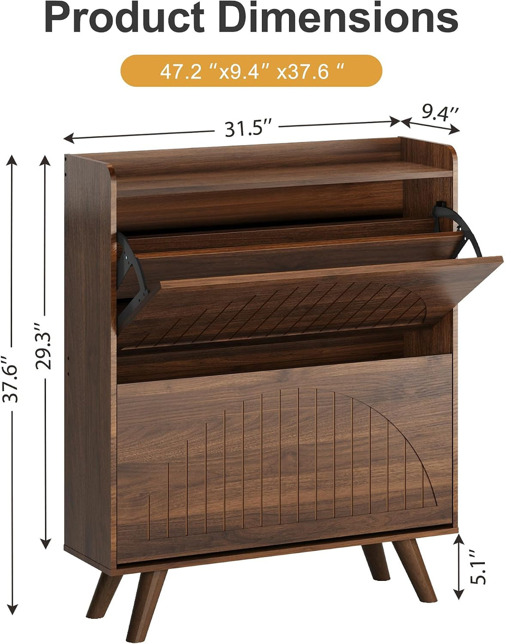 Decofy 37.6” Shoe Cabinet with 2 flip-Down Drawers, Three Adjustable Levels, Suitable for entryway, Hallway, and Living Room (Walnut)