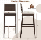 HAPPYGRILL Wicker Patio Barstools Set of 4, Outdoor Rattan Bar Chairs with Footrest & Backrest, Armless High Top Chairs with Seat Cushions for Backyard, Balcony