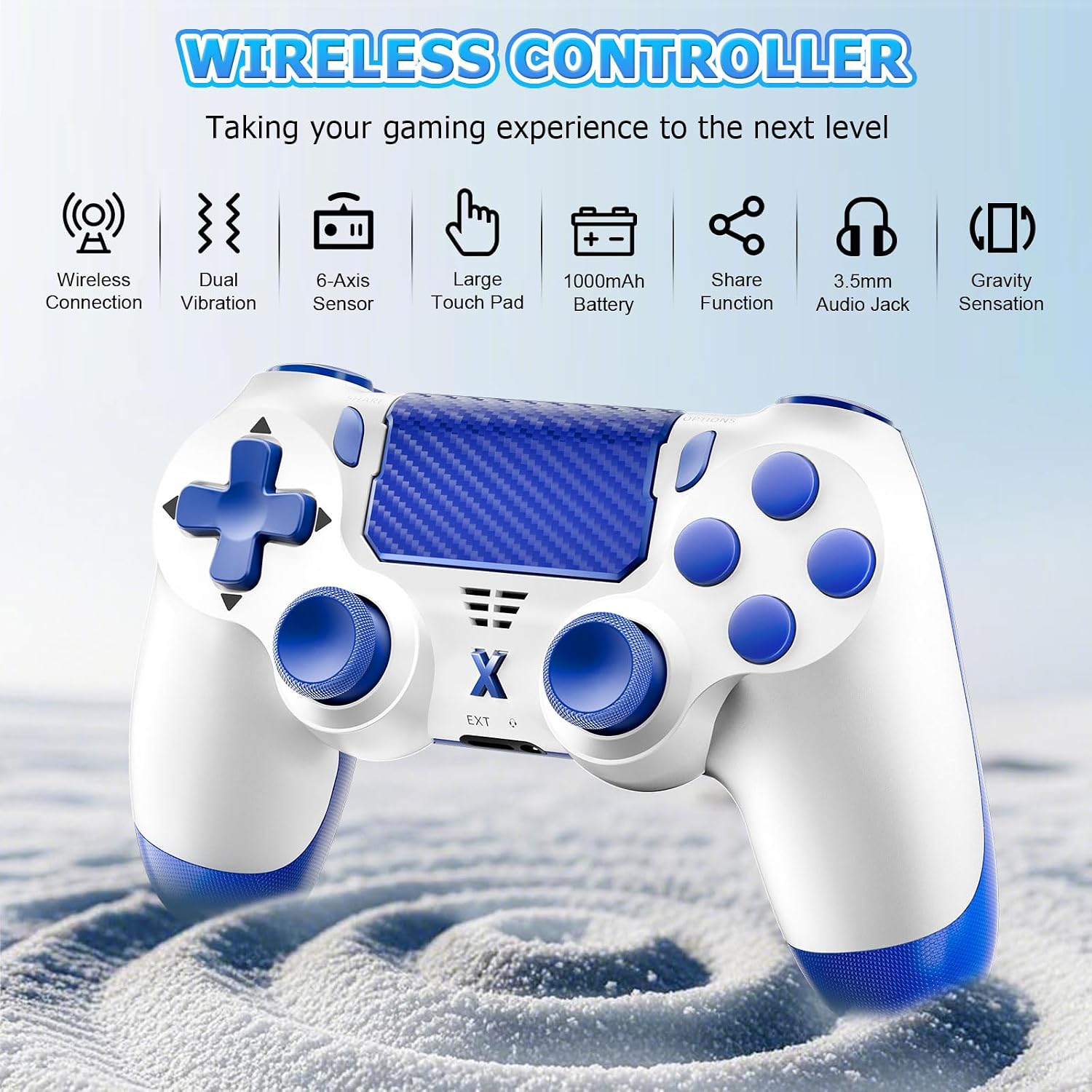 Puiseno Wireless Controller for PS-4, Dual Vibration Game Joystick/Motion Sensing/Touchpad/Speaker/3.5mm Audio Jack Headphone, Upgraded Six-Axis Sensor, Compatible with PS4/Slim/Pro Console/PC (Sky blue)