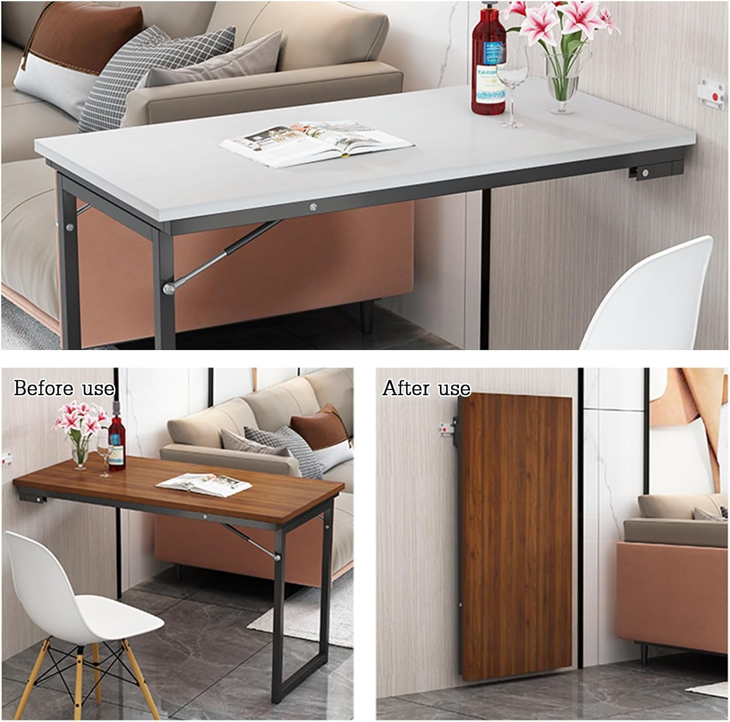 Solid Wood Fold-Up Wall Table, Minimalist Space-Saver Convertible Desk for Small Spaces, Suitable for Dining, Laptop Work, and Home Office Corners(Style-r,L90xW50xH75cm)