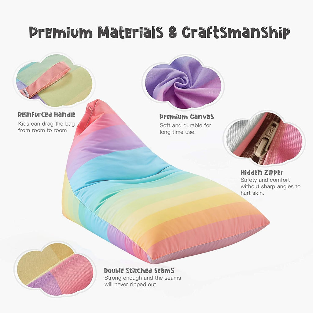 Stuffed Animal Storage Bean Bag Chair Cover for Kids Teens (No Filler) 250L Washable Large Beanbag Cover for Kids Room Organizing Plush Toys or Home Living Room Textile,Rainbow