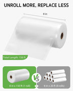 Syntus 8" x 150' Vacuum Sealer Bags for Food with Cutter, Vacuum Sealer Bags Roll Keeper BPA-free Heavy-duty Commercial Grade for Food Storage, Meal Prep and Sous Vide