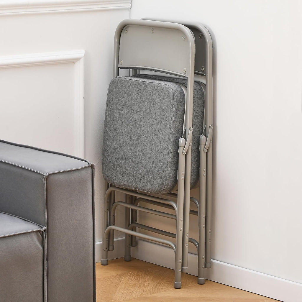 KAIHAOWIN 2 Pack Padded Folding Chairs Upholstered Foldable Chair with Ultra Thick Padded Seat Comfortable Metal Chairs Indoor with Super Soft Fabric Cushion-Grey