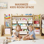 Kids Toy Storage Organizer with Bookshelf, Wooden Toy Shelf with 6 Open Shelves and 9 Removable Bins, Extended Base Sturdy Storage Cabinet for Playroom, Kids Room, Nursery Organization