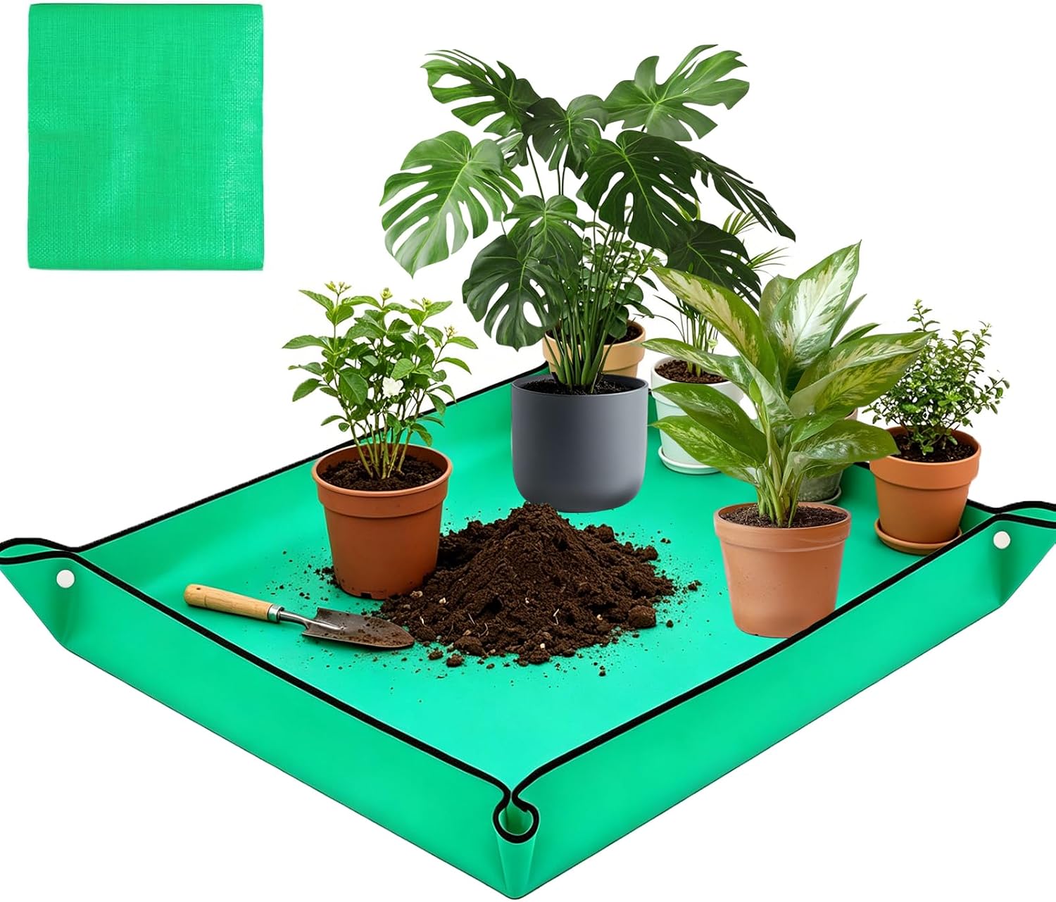 59'' x 59'' Extra Large Plant Repotting Mat, Thickened Foldable Repotting Mat for Indoor Plants, Transplanting Houseplants, Pot Out, Mix Soil and Mess Control, Gardening Gifts for Plant Lover(Green)