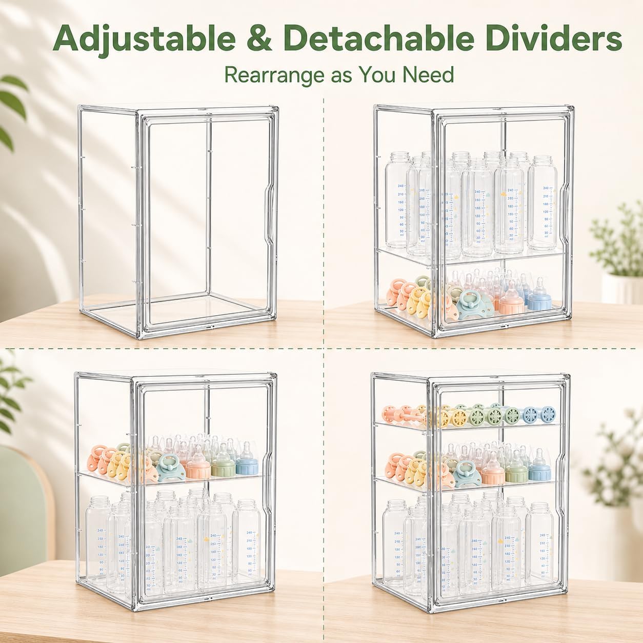 Baby Bottle Storage Organizer for Countertop, Large Clear Bottle Organizer, Baby Bottle Storage Organizer for Bottles, Nipples, Pump Parts, Cabinet, Kitchen Pantry
