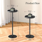 Height Adjustable Drink Table, Set of 2, Small Round Side Table, Martini Table with Weighted Base Pedestal for Small Spaces, Living Room, Bedroom, Couch (2, Black)