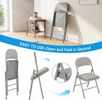 Folding Chairs 10 Pack, Fabric Padded Seat & Back with Heavy Duty Metal Frame, Portable Indoor Outdoor Folding Chair for Dining, Office, Wedding, Party & Events, 350 LBS Capacity,Gray