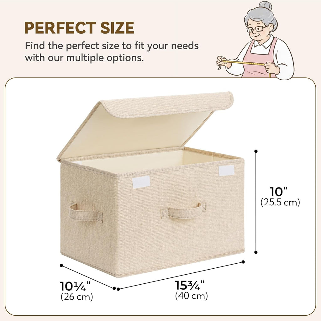 GRANNY SAYS Stoarge Basket with Lid, Decorative Storage Boxes, Closet Storage Bins for Clothes, Collapsible Stackable Organization, Ivory White&Khaki, 2-Pack