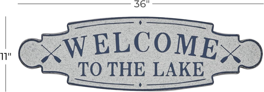 Deco 79 Metal Sign Home Wall Decor Welcome To the Lake Wall Sculpture, Wall Art 36" x 1" x 11", Blue