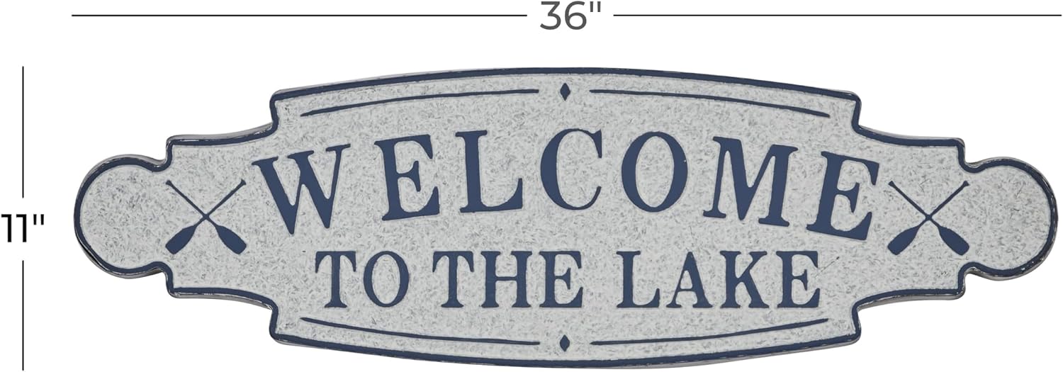 Deco 79 Metal Sign Home Wall Decor Welcome To the Lake Wall Sculpture, Wall Art 36" x 1" x 11", Blue