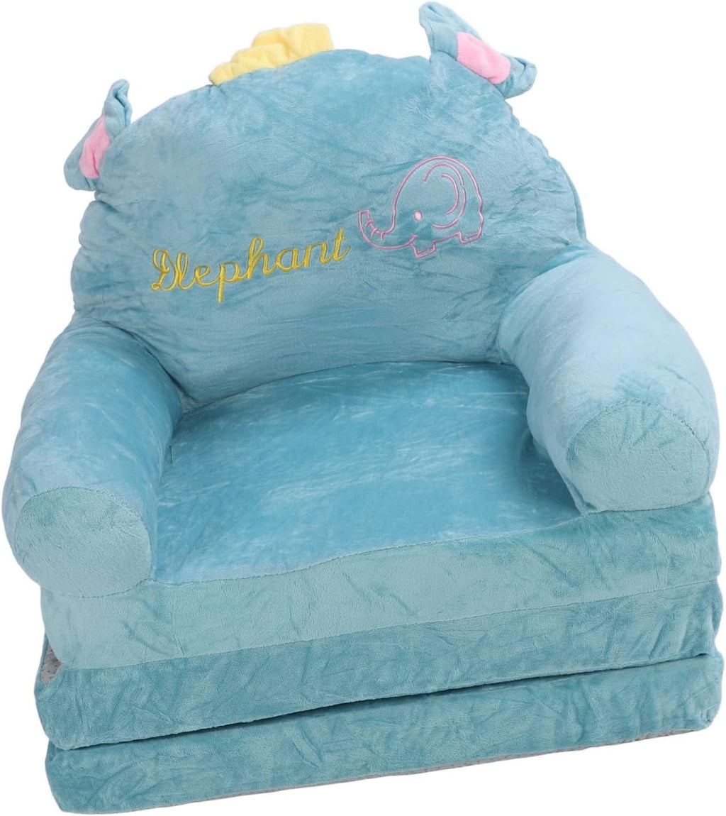 Foldable Kids Sofa, 2 in 1 Open Couch Sleeper for Children, Elephant Embroidery Pattern Comfy Sponge Sofa with Lightweight Portable Design for Bedrooms and Playrooms (Folding in Thirds)