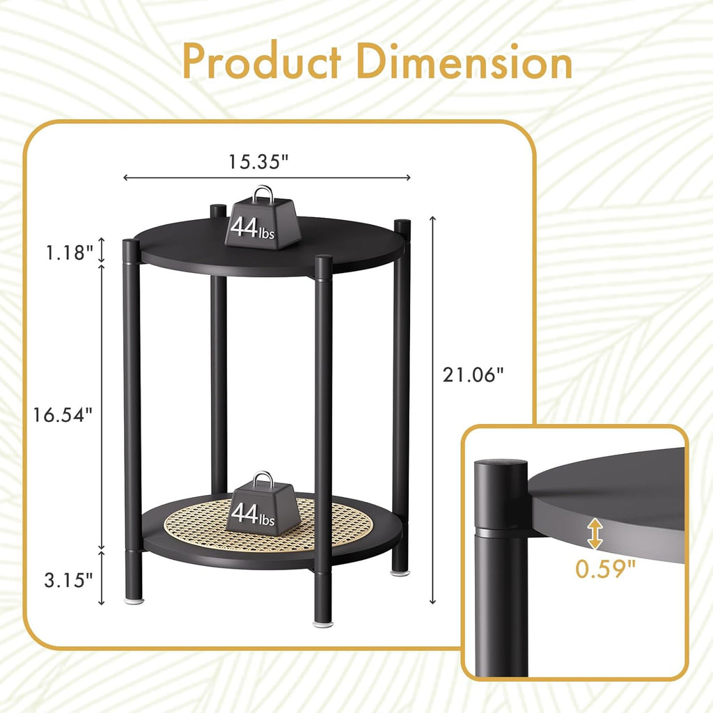 Side Table, End Table Small Round Table Sofa Bedside Table Mini Coffee Accent Table, Farmhouse Wood End Table Stand, Nightstand for Small Spaces, Living Room, Bedroom, Office, Black