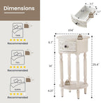 HOMPUS Farmhouse Nightstand with Drawer, Wooden End Table with Open Shelf, Vintage Bedside Table with Plumbago Flower Pattern, Small Side Table Accent Table for Bedroom, Small Spaces (White, 1 PC)