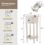HOMPUS Farmhouse Nightstand with Drawer, Wooden End Table with Open Shelf, Vintage Bedside Table with Plumbago Flower Pattern, Small Side Table Accent Table for Bedroom, Small Spaces (White, 1 PC)
