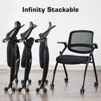 Folding Office Chair Flip Up Arm，Conference Room Chairs with Wheels, Foldbable Office Desk Chair with Adjustable Back Rest for Training Room, Guest Reception Chair (Black)
