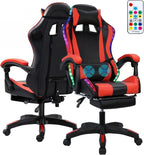 Gaming Chair with Bluetooth Speakers & Lights, Ergonomic High-Back Office Chair with Retractable Footrest, 360° Swivel Adjustable Computer Chair, Faux Leather Racing Style for Home Office & Gaming