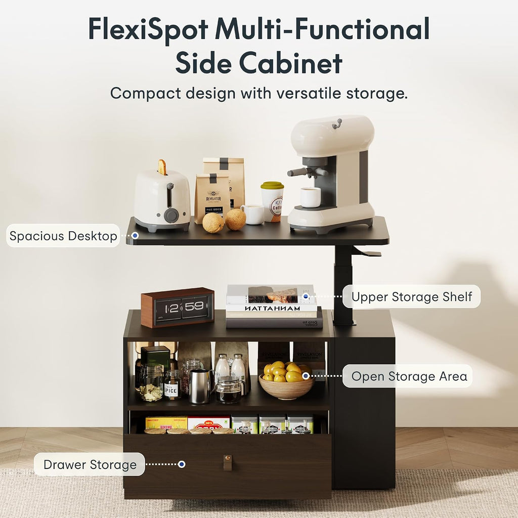 FLEXISPOT H7 CAB End Table with Drawers Storage,Narrow Side Table Nightstand with Shelves & Cabinet,Bedside Table for Small Spaces,Sofa Couch Table for Living Room Bedroom（Walnut Table with Cabinet）