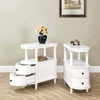 Set of 2 Wooden End Table with 2 Drawers & Storage Shelf, White | Narrow Sofa Side Table for Living Room, Slim Chair Side Table with Mid-Shelf, Vintage Small Nightstand Bedside Table for Home