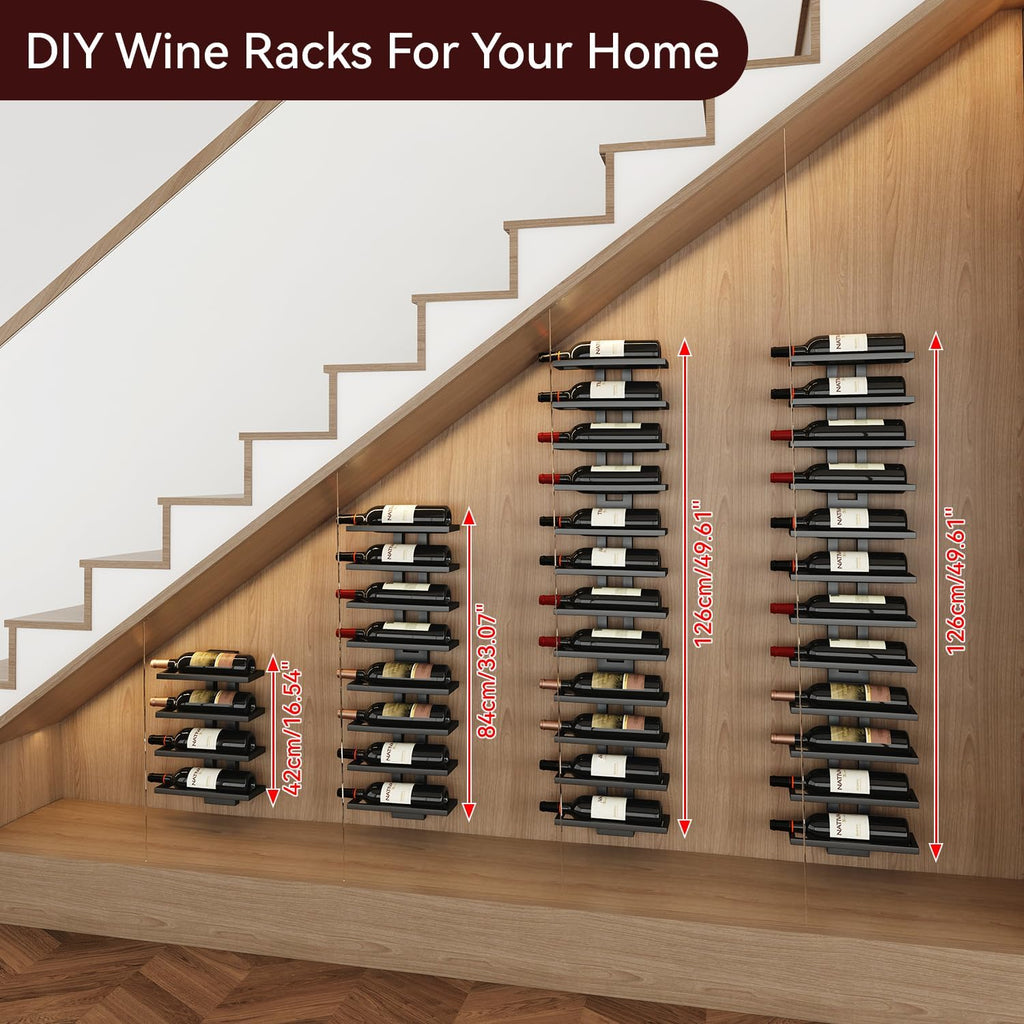 IBUYKE Wall Mounted Wine Rack 12 Bottle,Metal Wine Bottle Holder for Wine Bottles, Liquor, Champagne,DIY Wall Wine Rack for Home Bar Storage and Display,Black,UTMJ909B