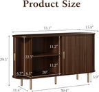 DHH Sideboard Buffet Cabinet with Storage,Mid Century Modern Fluted Accent Coffee Bar Console Table,Tambour Sliding Doors& Adjustable Shelf for Kitchen, Living Room, Entryway(Walnut,55 Inch)