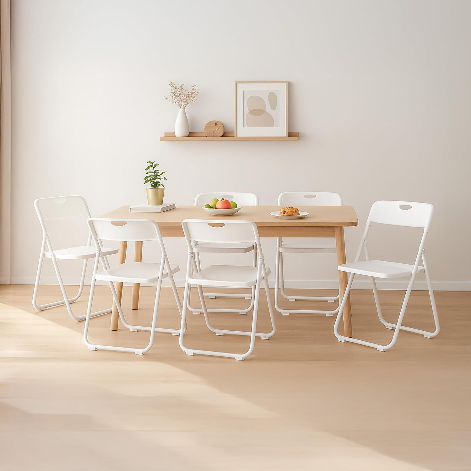 White Plastic Folding Chairs 6 Pack, Lightweight Foldable Chair with 350lbs Capacity, Metal Frame Easy to Fold & Store, Commercial Chairs for Parties Office Wedding Dinning Events