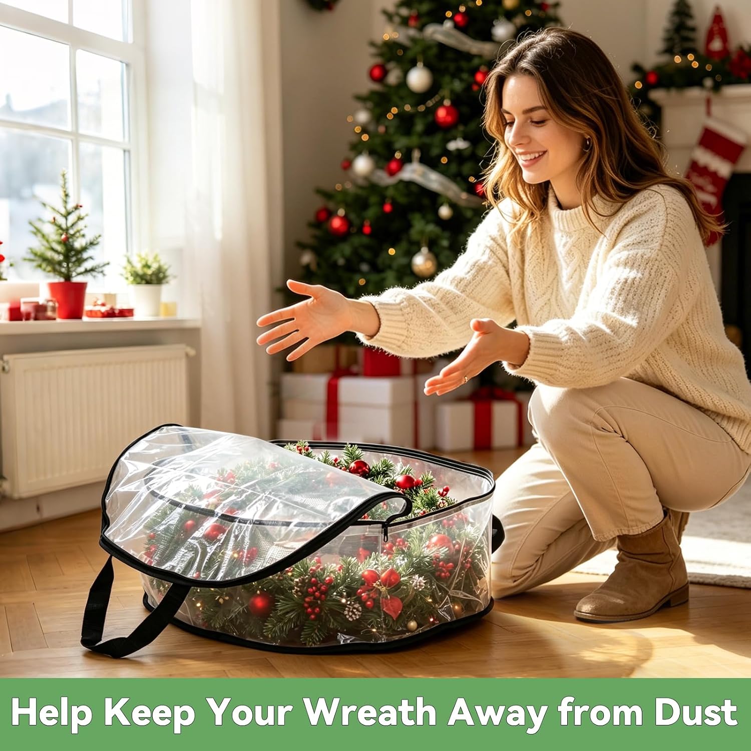 Wreath Storage Container 2-Pack, 24" Wreath Storage Bag for Garland Wreath Holder Holiday Decor Gift Storage, Wreath Bag for Spring Summer Autumn Christmas Wreath Storage