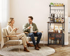 SWTYMIKI Coffee Bar Station for Space - Limited Home Coffee Lovers Espresso | Unique Double Mesh Enclosed Cabinet Doors + 6 Mug Hooks Multi-Purpose Microwave Stand, Buffet Cabinet Storage Rack