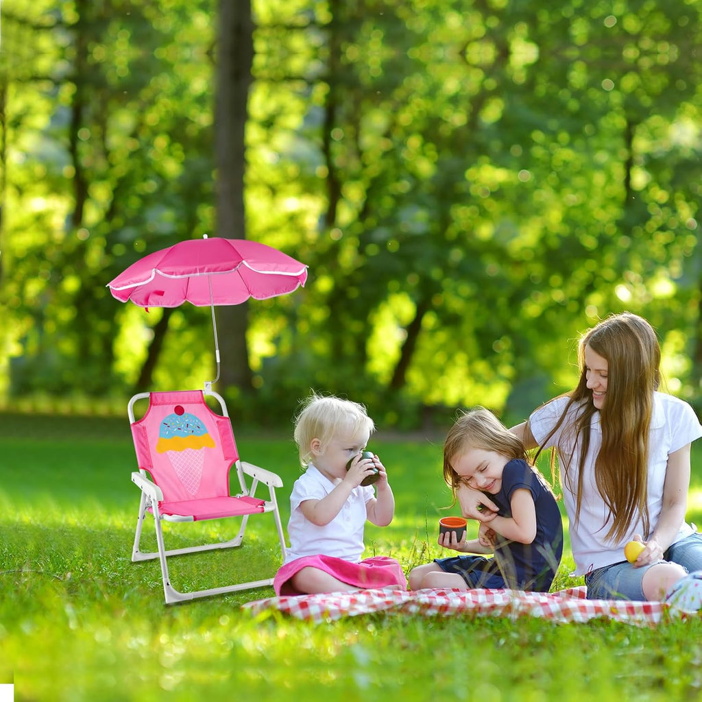 PLULON Kids Beach Chair with Umbrella Folding Lawn and Camping Chair with Summer Shade for Beach, Pool, Travel and Outdoor (for 1-5 Years Old)